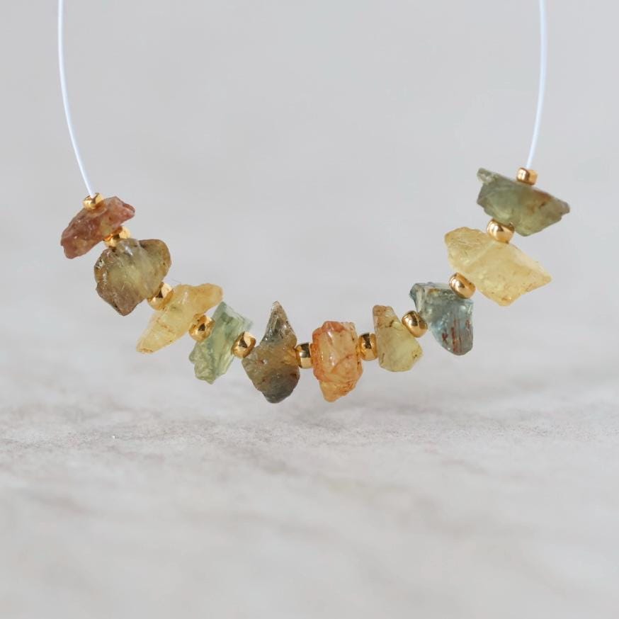 Natural Yellow Green Sapphire Beads Nuggets Raw Sapphire Chunks Gemstone for DIY Jewelry Making