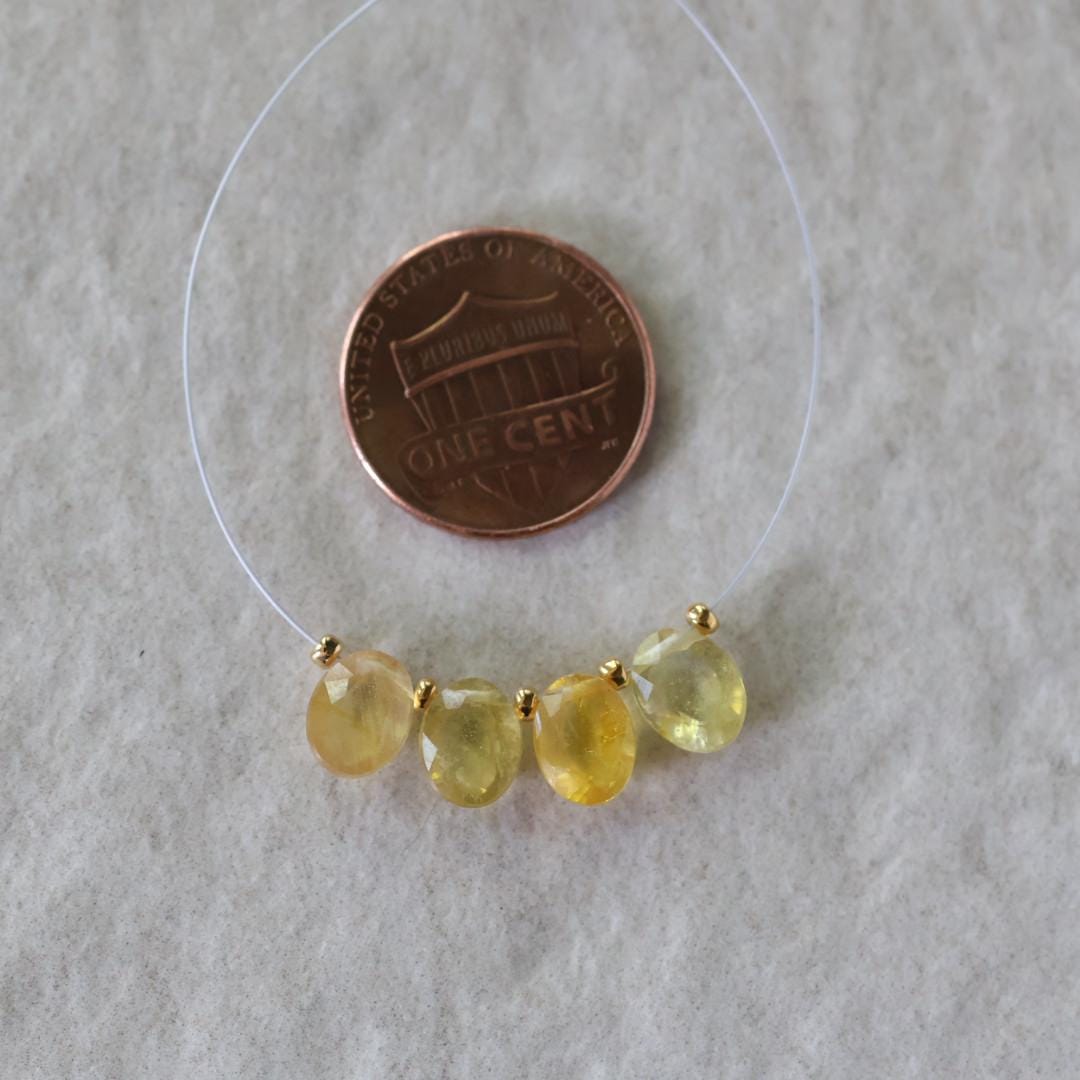 Natural Yellow Sapphire Beads Briolettes Oval Faceted 4Pcs 6x8mm Faceted Drops Genuine Gemstone for DIY Jewelry Making Earrings Pendant