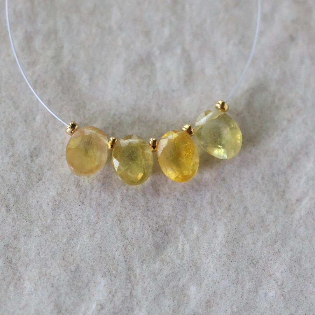 Natural Yellow Sapphire Beads Briolettes Oval Faceted 4Pcs 6x8mm Faceted Drops Genuine Gemstone for DIY Jewelry Making Earrings Pendant