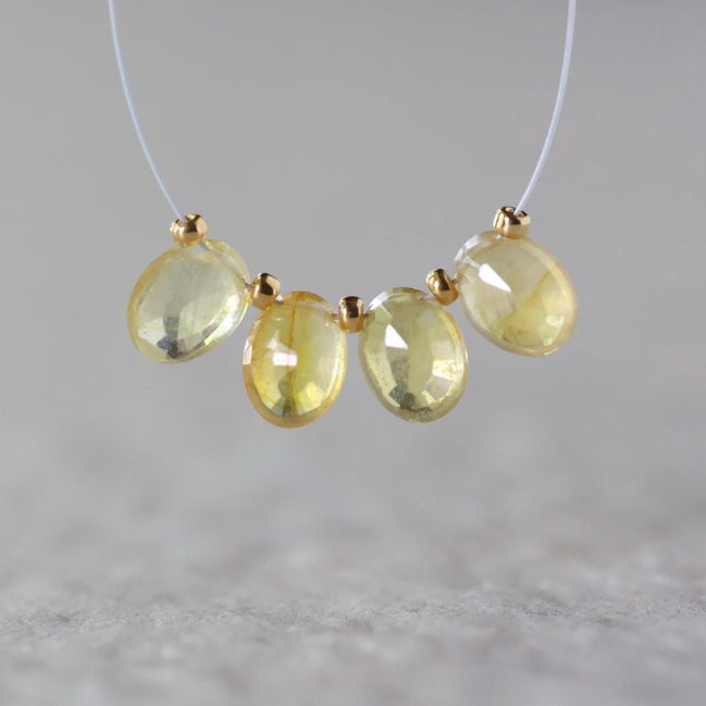 Natural Yellow Sapphire Beads Briolettes Oval Faceted 4Pcs 6x8mm Faceted Drops Genuine Gemstone for DIY Jewelry Making Earrings Pendant