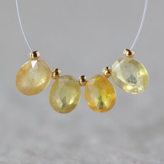 Natural Yellow Sapphire Beads Briolettes Oval Faceted 4Pcs 6x8mm Faceted Drops Genuine Gemstone for DIY Jewelry Making Earrings Pendant