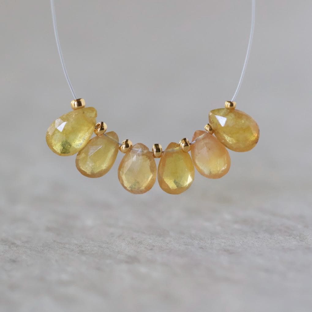 Natural Yellow Sapphire Beads Briolettes Pear Shape 6 Pcs 5x8mm Faceted Drops Sapphire Genuine Gemstone DIY Jewelry Earrings Pendant