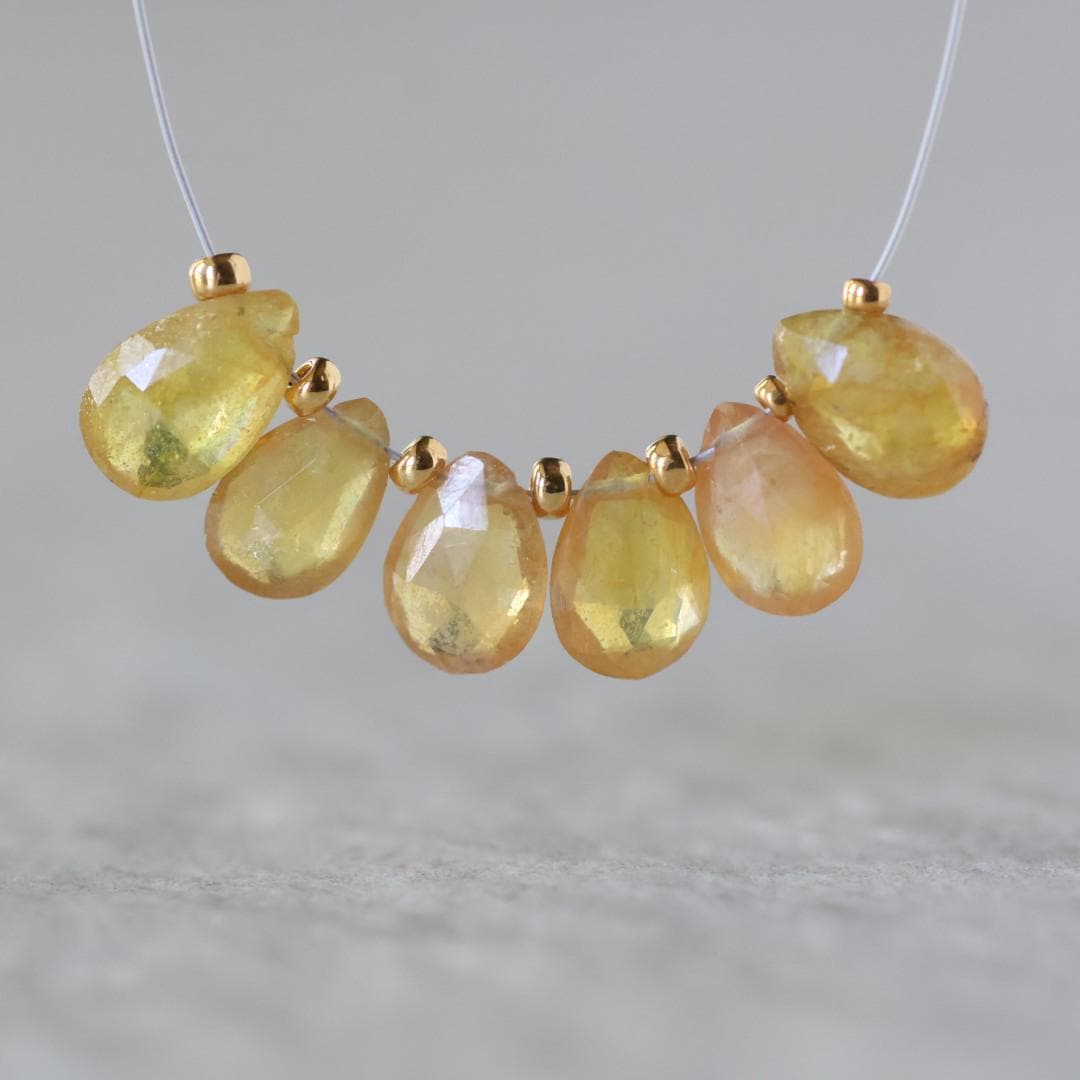 Natural Yellow Sapphire Beads Briolettes Pear Shape 6 Pcs 5x8mm Faceted Drops Sapphire Genuine Gemstone DIY Jewelry Earrings Pendant