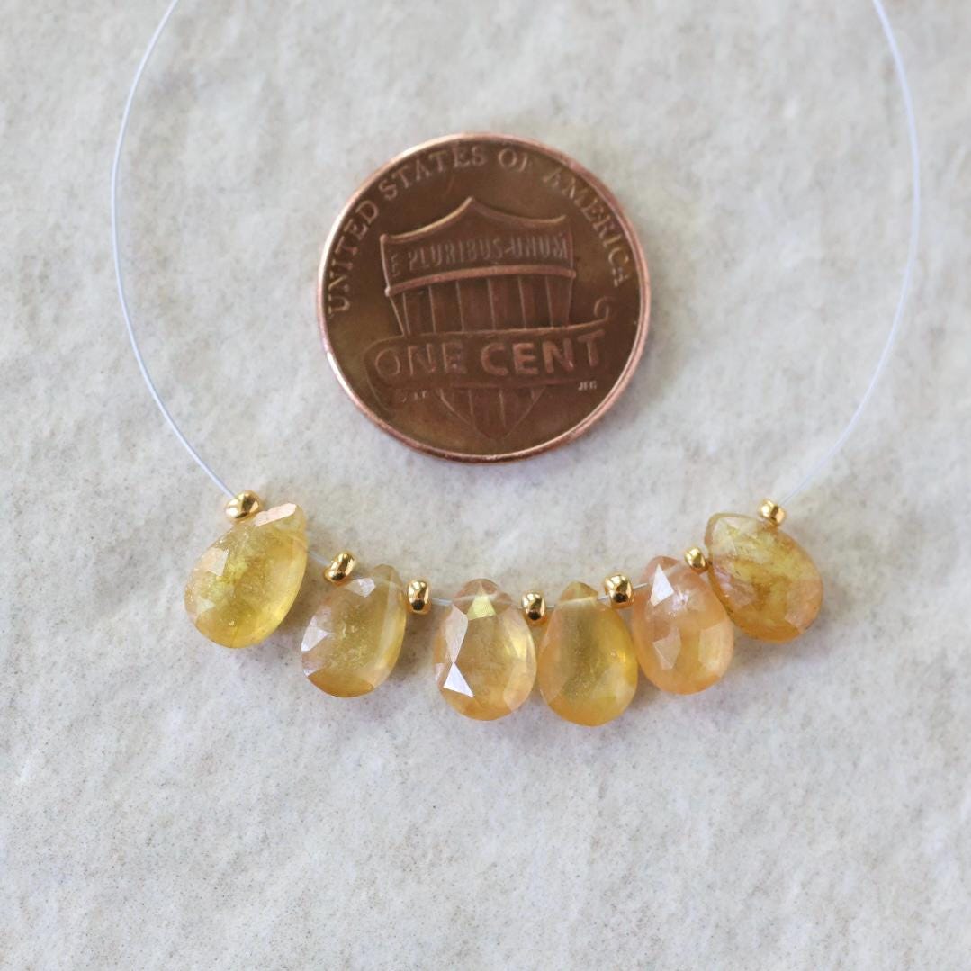 Natural Yellow Sapphire Beads Briolettes Pear Shape 6 Pcs 5x8mm Faceted Drops Sapphire Genuine Gemstone DIY Jewelry Earrings Pendant