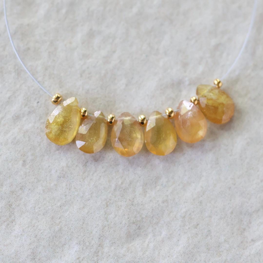 Natural Yellow Sapphire Beads Briolettes Pear Shape 6 Pcs 5x8mm Faceted Drops Sapphire Genuine Gemstone DIY Jewelry Earrings Pendant