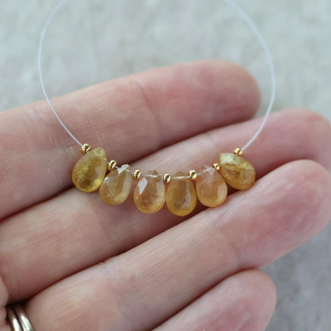 Natural Yellow Sapphire Beads Briolettes Pear Shape 6 Pcs 5x8mm Faceted Drops Sapphire Genuine Gemstone DIY Jewelry Earrings Pendant