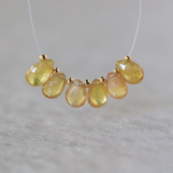 Natural Yellow Sapphire Beads Briolettes Pear Shape 6 Pcs 5x8mm Faceted Drops Sapphire Genuine Gemstone DIY Jewelry Earrings Pendant