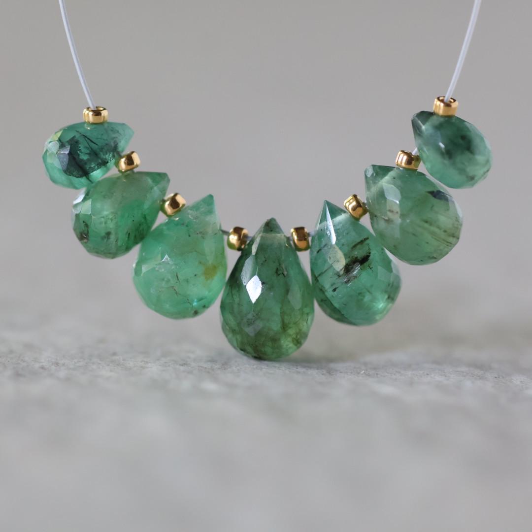 Natural Zambian Emerald Heart Bead Faceted 8mm Briolette Stone Gemstone Bead for DIY Jewelry Making Gift Beads May Birthstone