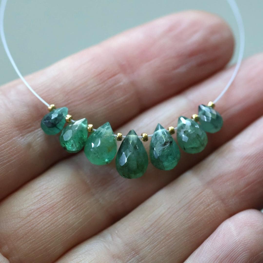 Natural Zambian Emerald Heart Bead Faceted 8mm Briolette Stone Gemstone Bead for DIY Jewelry Making Gift Beads May Birthstone