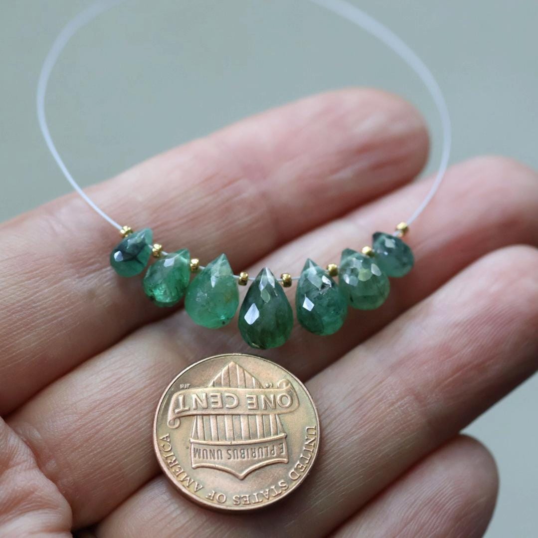 Natural Zambian Emerald Heart Bead Faceted 8mm Briolette Stone Gemstone Bead for DIY Jewelry Making Gift Beads May Birthstone