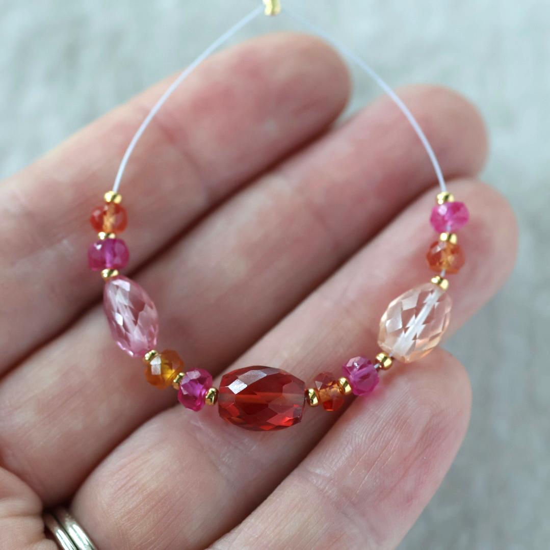 Padparadscha Sapphire Beads Oval Faceted Rondelle Pink Orange Gemstone for DIY Jewelry Making Supplies Necklace