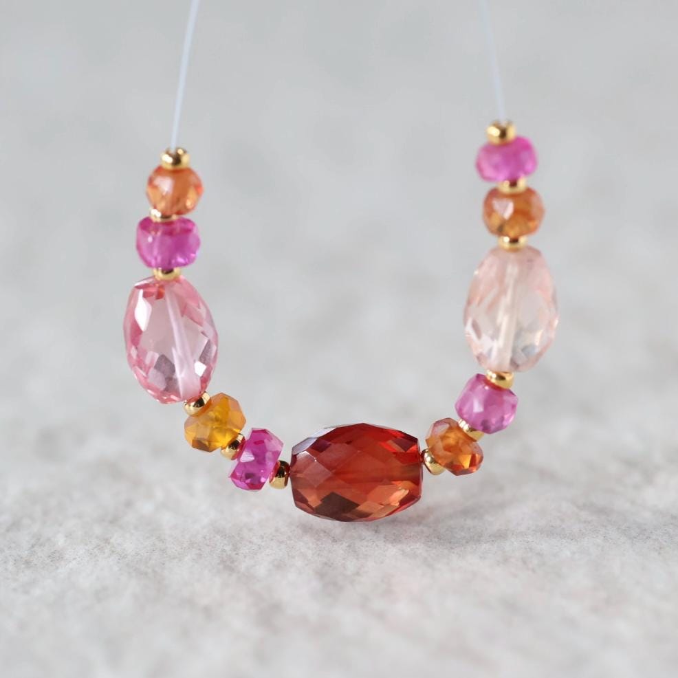 Padparadscha Sapphire Beads Oval Faceted Rondelle Pink Orange Gemstone for DIY Jewelry Making Supplies Necklace