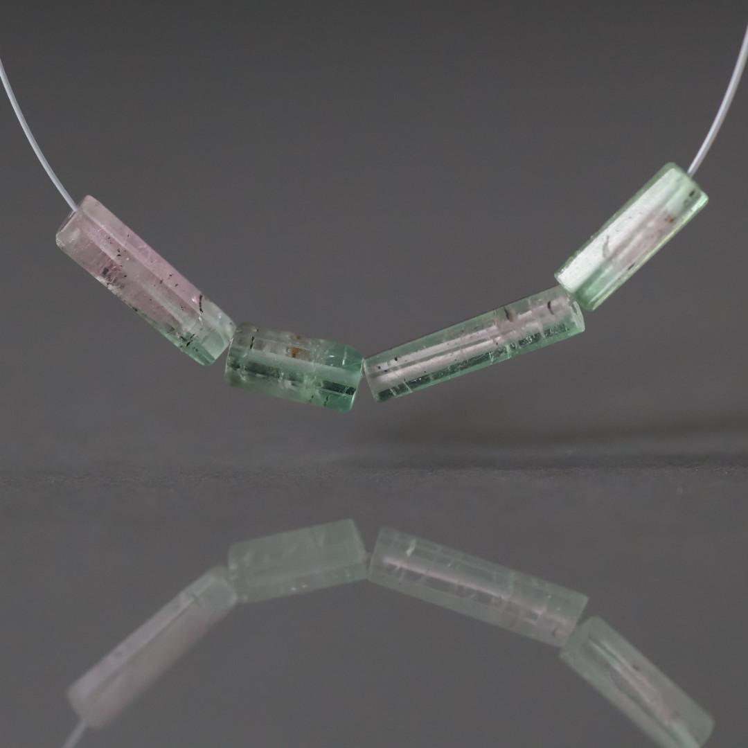 Pastel Bio Tourmaline Tube Beads Smooth Sticks 4 PCs Genuine Bi Color Pink Green Gemstone Beads DIY Jewelry Making Gift October Birthstone