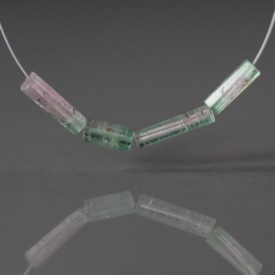 Pastel Bio Tourmaline Tube Beads Smooth Sticks 4 PCs Genuine Bi Color Pink Green Gemstone Beads DIY Jewelry Making Gift October Birthstone