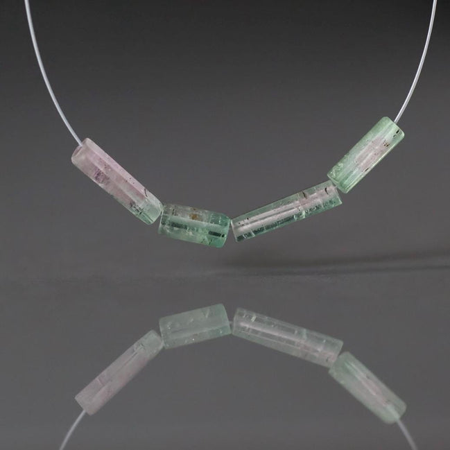 Pastel Bio Tourmaline Tube Beads Smooth Sticks 4 PCs Genuine Bi Color Pink Green Gemstone Beads DIY Jewelry Making Gift October Birthstone