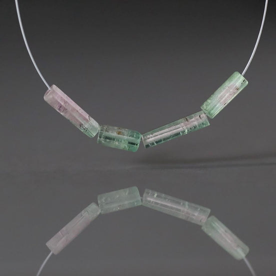 Pastel Bio Tourmaline Tube Beads Smooth Sticks 4 PCs Genuine Bi Color Pink Green Gemstone Beads DIY Jewelry Making Gift October Birthstone