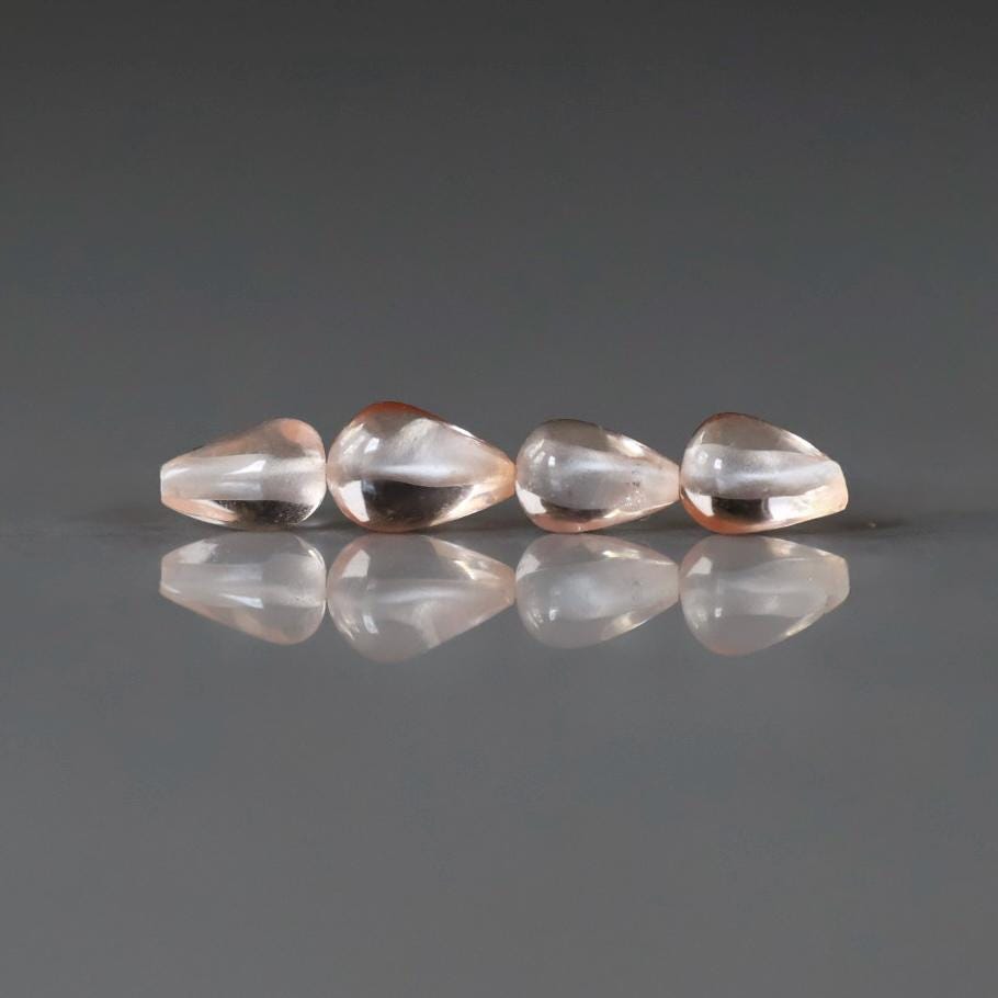 Peach Sapphire Teardrop Beads Smooth 4 PCs Genuine Gemstone Beads Jewelry Making Beading Craft Gift September Birthstone
