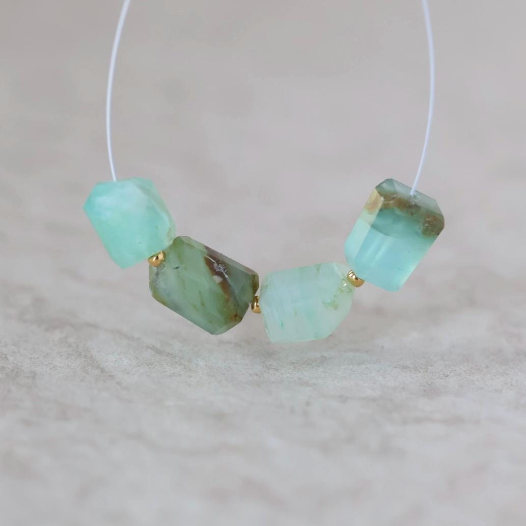 Peruvian Green Opal Nugget Beads Freeform Chunks 4 Pcs Opal Genuine Gemstone Beads Natural Opal for Jewelry Making Beading Craft Gift Beads