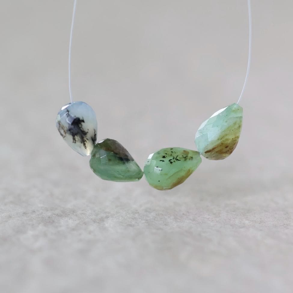 Peruvian Green Opal Teardrop Beads Faceted Drops 4 Pcs Opal Genuine Gemstone Beads Natural Opal for Jewelry Making Beading Craft Gift Beads