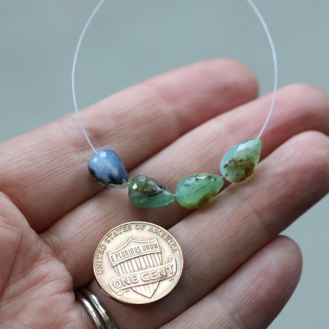 Peruvian Green Opal Teardrop Beads Faceted Drops 4 Pcs Opal Genuine Gemstone Beads Natural Opal for Jewelry Making Beading Craft Gift Beads