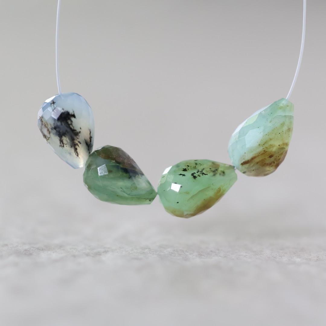 Peruvian Green Opal Teardrop Beads Faceted Drops 4 Pcs Opal Genuine Gemstone Beads Natural Opal for Jewelry Making Beading Craft Gift Beads