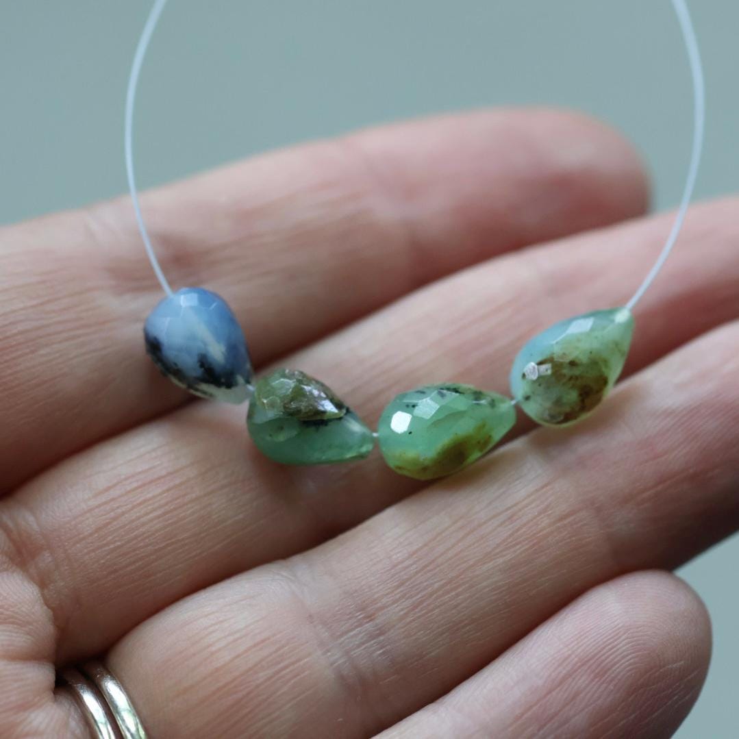 Peruvian Green Opal Teardrop Beads Faceted Drops 4 Pcs Opal Genuine Gemstone Beads Natural Opal for Jewelry Making Beading Craft Gift Beads