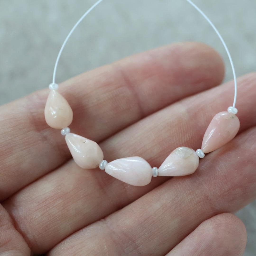 Peruvian Pink Opal Beads Smooth Teardrops 5 Pcs Opal Natural Gemstone for DIY Jewelry Making Supplies Earrings