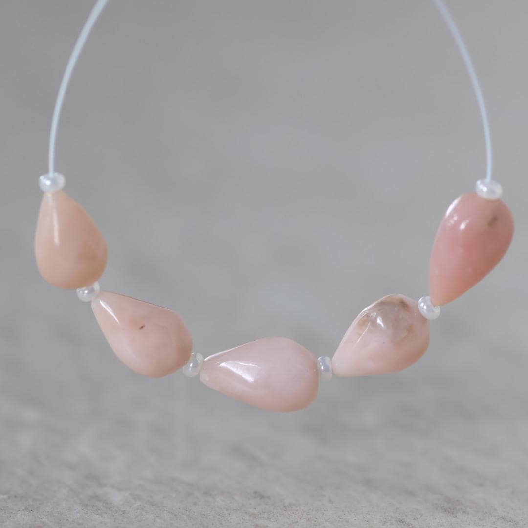 Peruvian Pink Opal Beads Smooth Teardrops 5 Pcs Opal Natural Gemstone for DIY Jewelry Making Supplies Earrings