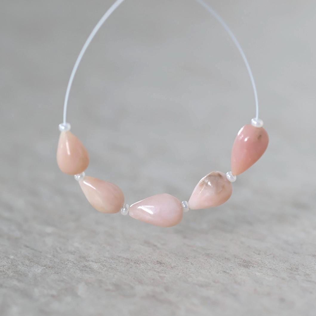 Peruvian Pink Opal Beads Smooth Teardrops 5 Pcs Opal Natural Gemstone for DIY Jewelry Making Supplies Earrings