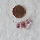 Pink Peach Padparadscha Sapphire Briolette Beads - Faceted Teardrop Pear Shape, 3 Pcs ,10-13mm