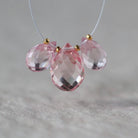 Pink Peach Padparadscha Sapphire Briolette Beads - Faceted Teardrop Pear Shape, 3 Pcs ,10-13mm