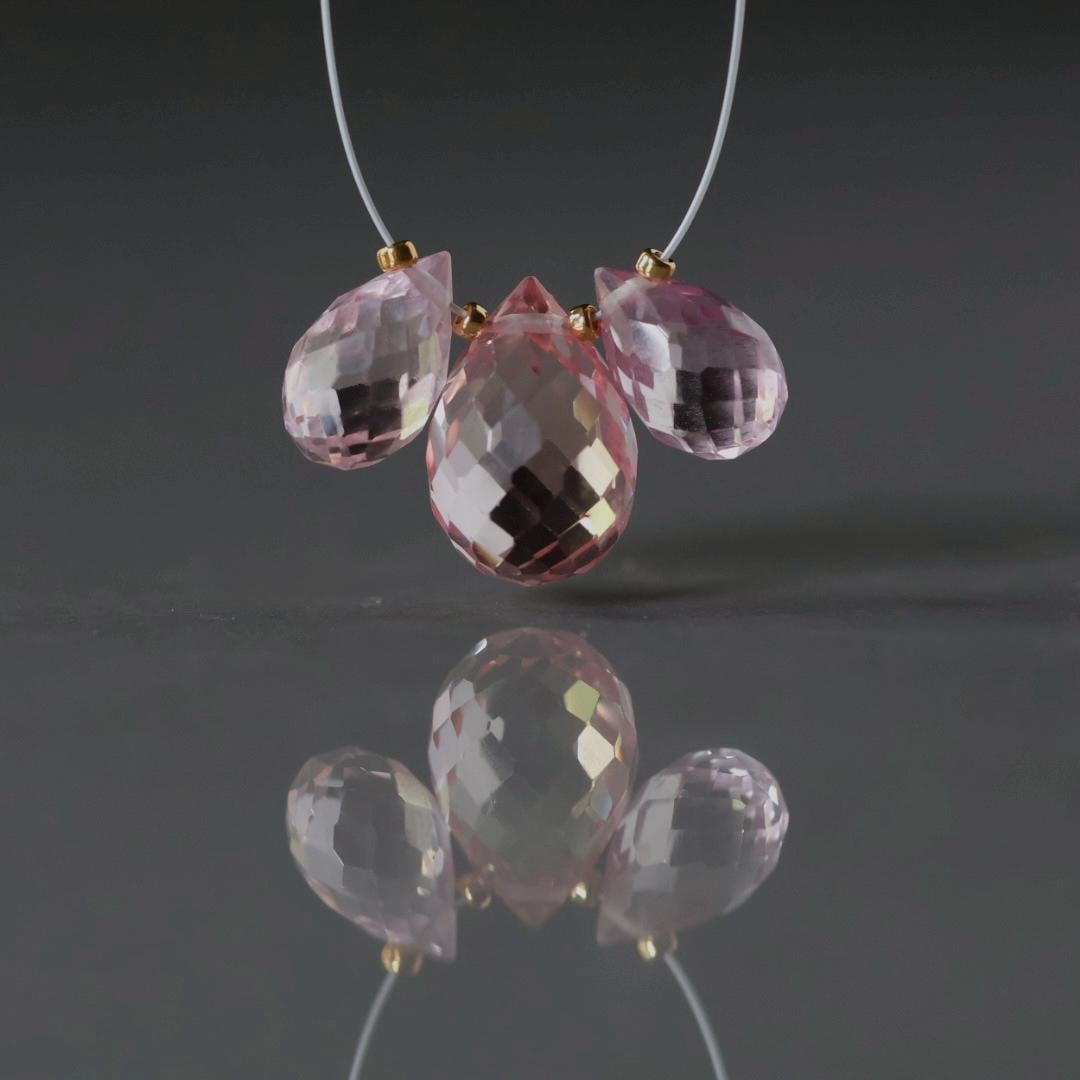 Pink Peach Padparadscha Sapphire Beads Briolettes Pear Shape 3 Pcs 10-13mm Faceted Drops Gemstone DIY Jewelry Earrings Pendant
