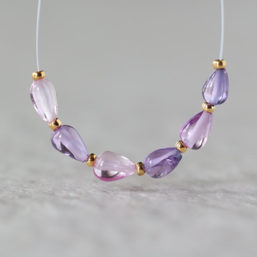 Pink Purple Sapphire Teardrop Beads - Smooth Drops Natural Gemstone 4 Pcs