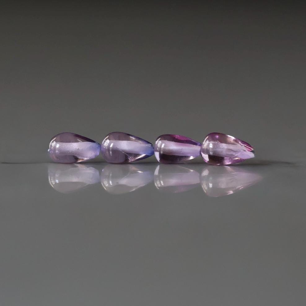 Pink Purple Sapphire Teardrop Beads Smooth 4 PCs Genuine Gemstone Beads Jewelry Making Beading Craft Gift September Birthstone