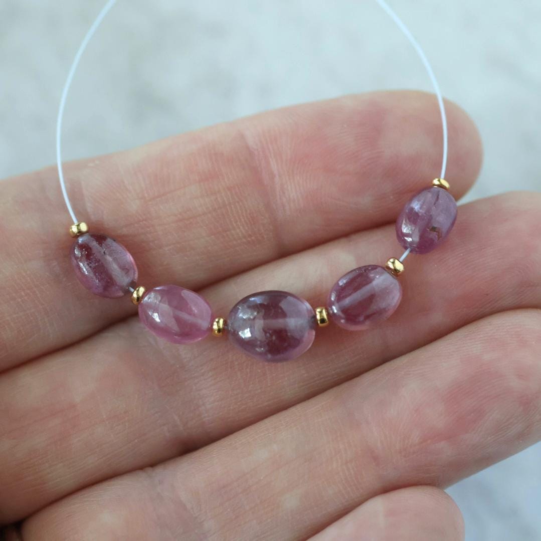 Pink Sapphire Bead Oval Smooth 5-7mm Nugget Stone Chunk Natural Gemstone for DIY Jewelry Making Supplies