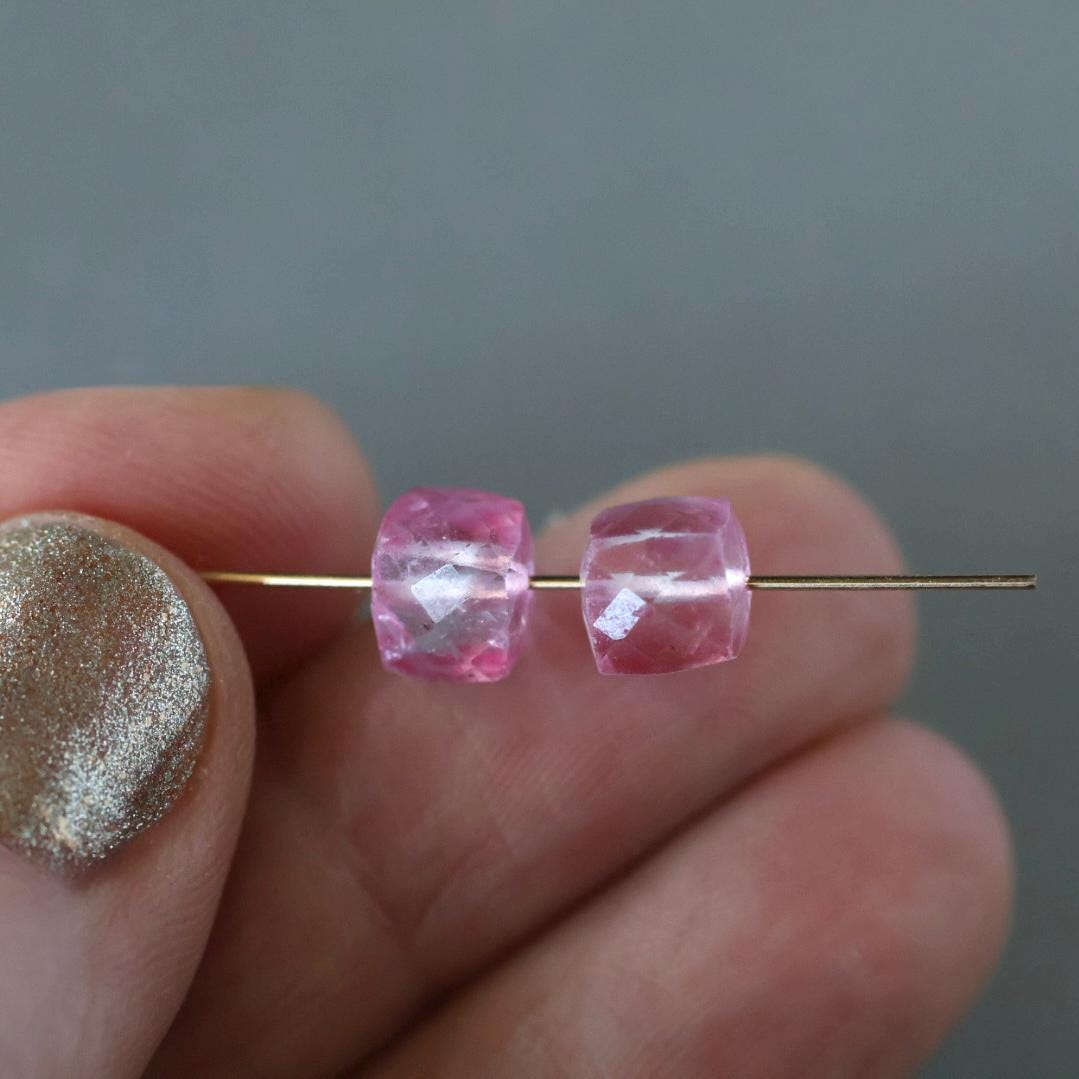 Pink Topaz Faceted Cube Beads Transparent Sparkly Gemstone Beads for Jewelry Making DIY Earrings Pendants December Birthstone