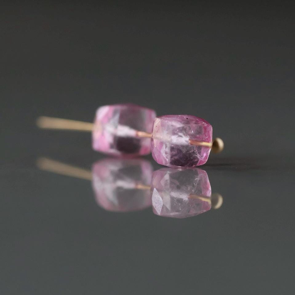 Pink Topaz Faceted Cube Beads Transparent Sparkly Gemstone Beads for Jewelry Making DIY Earrings Pendants December Birthstone