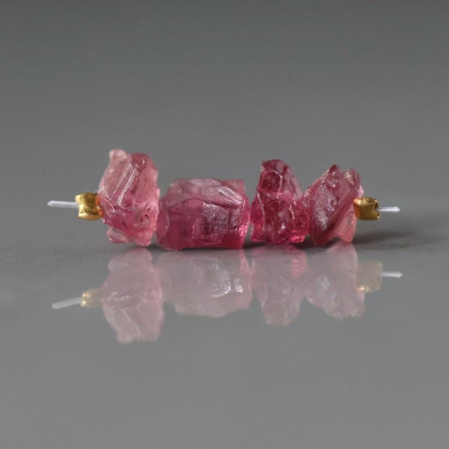 Pink Tourmaline Beads Raw Rough Nuggets 4 PCs Genuine Gemstone Beads DIY Jewelry Making Gift October Birthstone