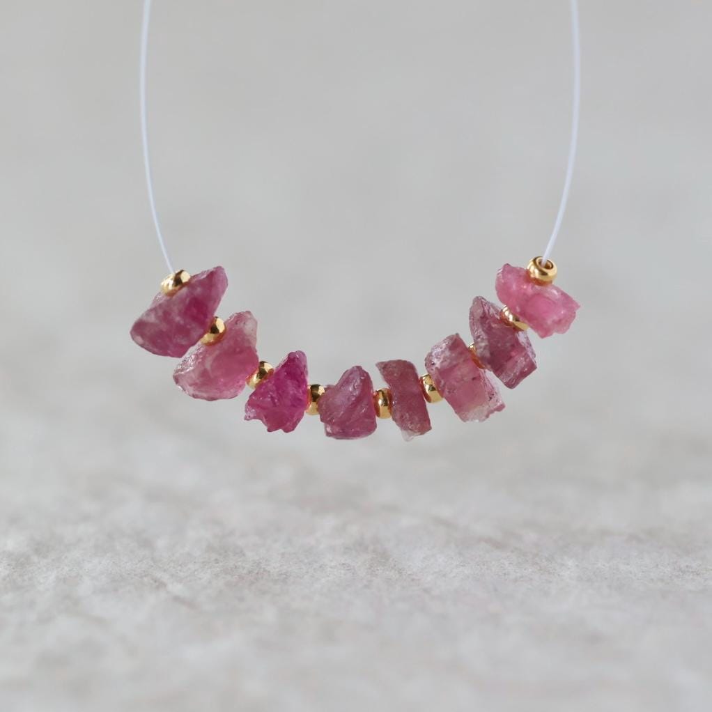 Pink Tourmaline Beads Raw Rough Nuggets 8 PCs Genuine Gemstone Beads DIY Jewelry Making Gift October Birthstone