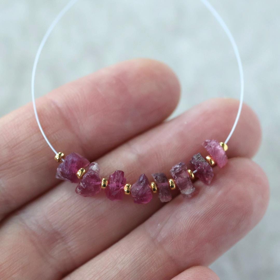 Pink Tourmaline Beads Raw Rough Nuggets 8 PCs Genuine Gemstone Beads DIY Jewelry Making Gift October Birthstone