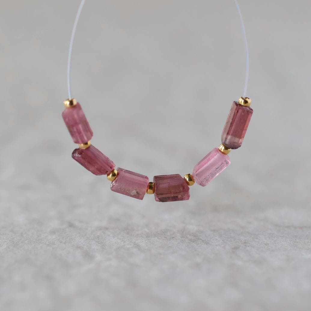 Pink Tourmaline Tube Beads Sticks 6 PCs Natural Gemstone for DIY Jewelry Making Supplies Earrings