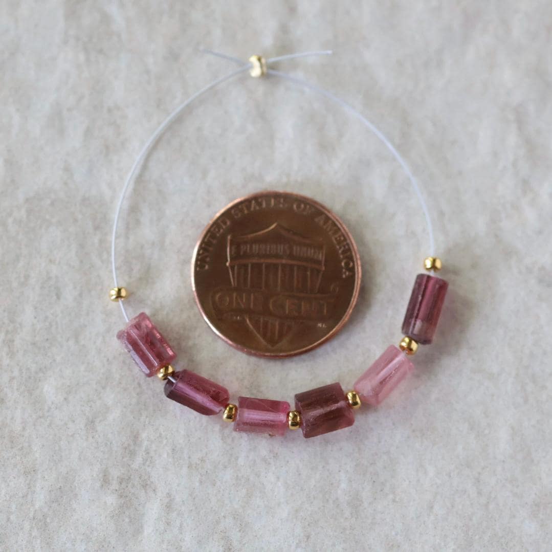 Pink Tourmaline Tube Beads Sticks 6 PCs Natural Gemstone for DIY Jewelry Making Supplies Earrings