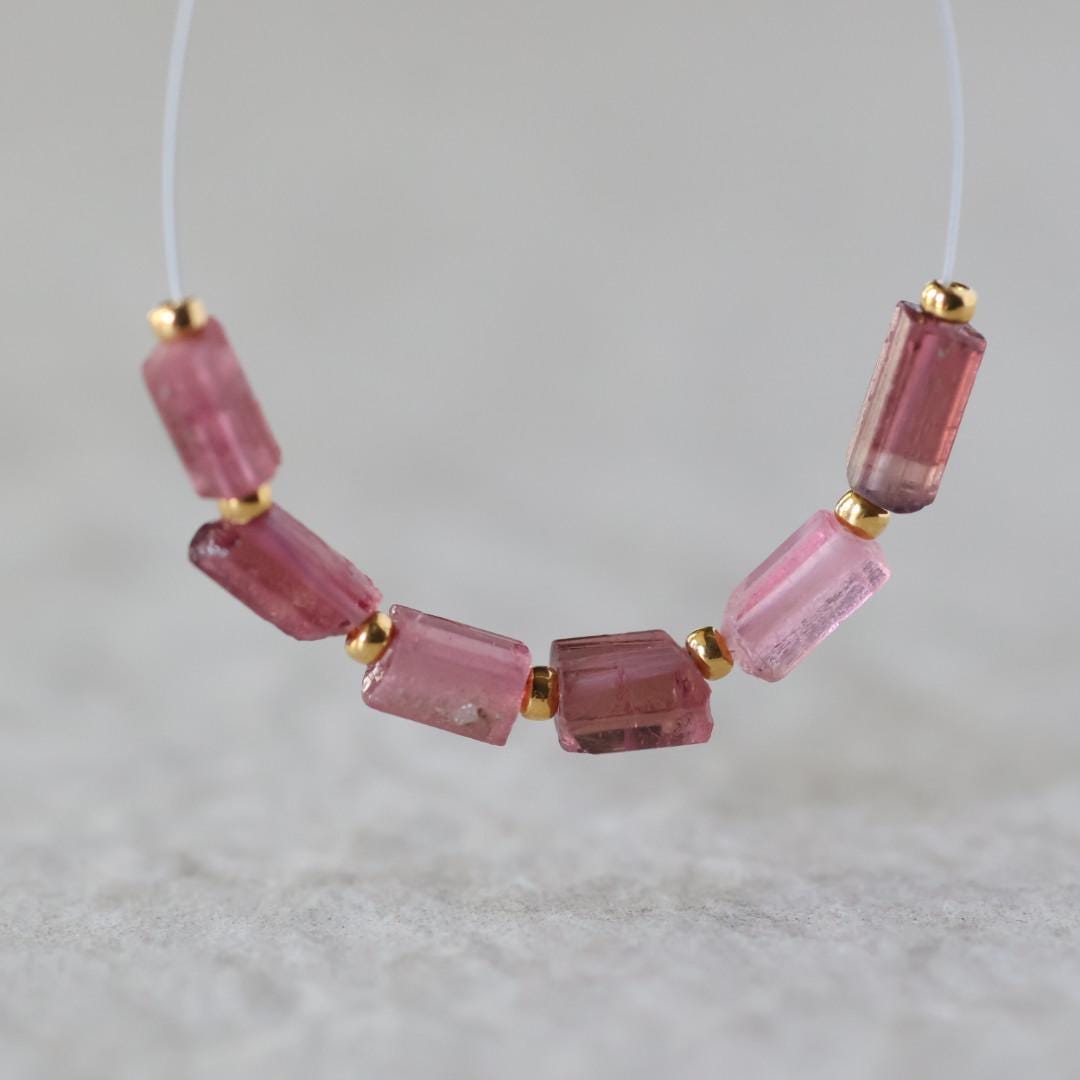 Pink Tourmaline Tube Beads Sticks 6 PCs Natural Gemstone for DIY Jewelry Making Supplies Earrings