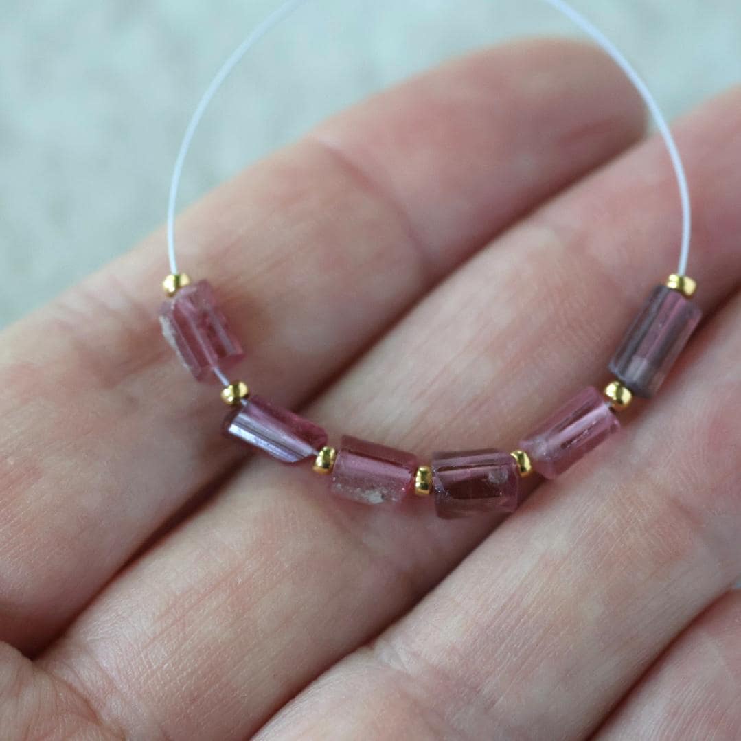 Pink Tourmaline Tube Beads Sticks 6 PCs Natural Gemstone for DIY Jewelry Making Supplies Earrings