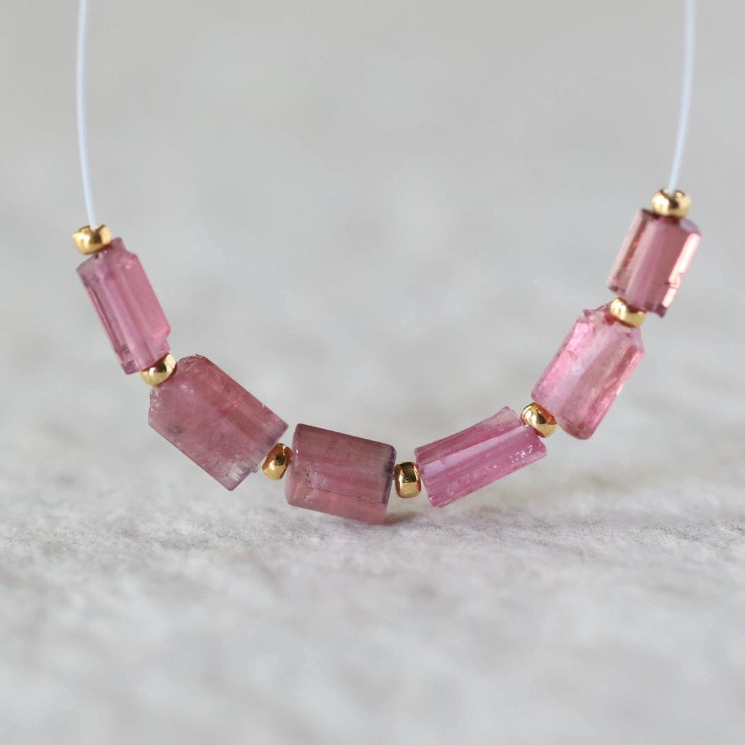 Pink Tourmaline Tube Beads Sticks 6 PCs Natural Gemstone for DIY Jewelry Making Supplies Earrings