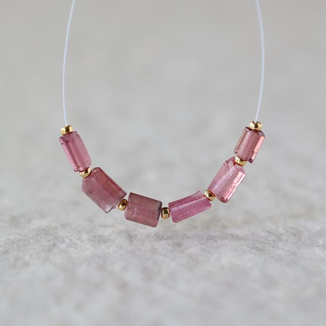 Pink Tourmaline Tube Beads Sticks 6 PCs Natural Gemstone for DIY Jewelry Making Supplies Earrings