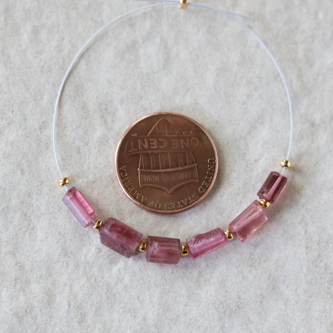Pink Tourmaline Tube Beads Sticks 6 PCs Natural Gemstone for DIY Jewelry Making Supplies Earrings
