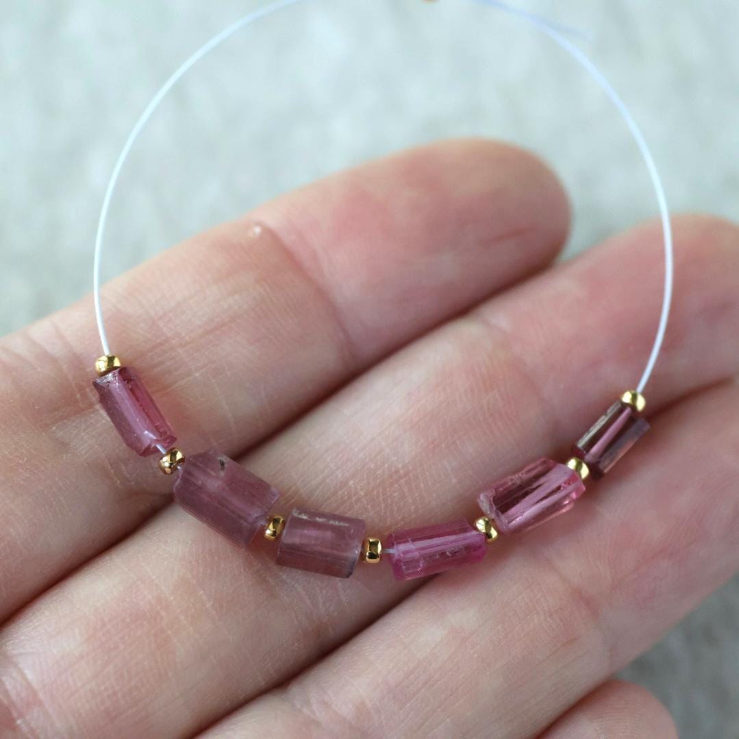 Pink Tourmaline Tube Beads Sticks 6 PCs Natural Gemstone for DIY Jewelry Making Supplies Earrings