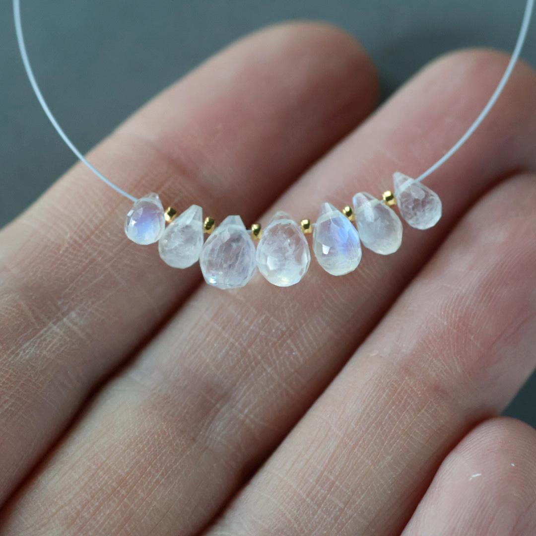 4x8mm Rainbow Moonstone Beads - Faceted Drops Natural Gemstone 7 Pcs