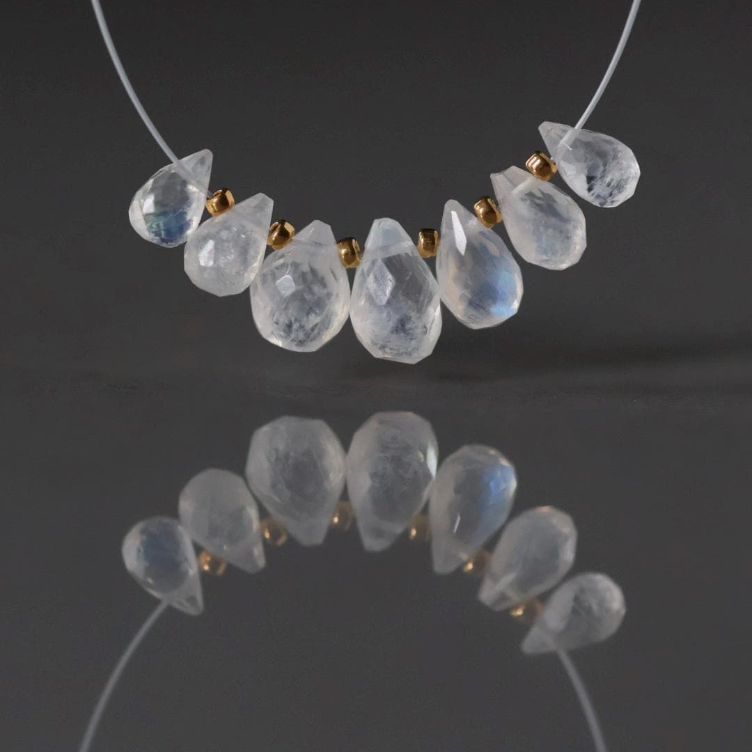 4x8mm Rainbow Moonstone Beads - Faceted Drops Natural Gemstone 7 Pcs